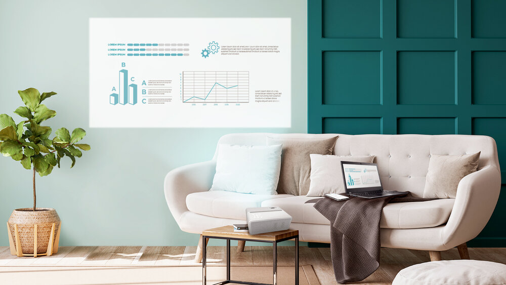 EZCast Beam H3 lets you have cable or wireless connections. Contrary to other similar projectors you can connect it by Type-C port.